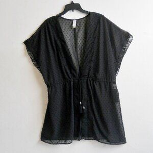 No Boundaries Beach Coverup, XL, Black, Drawstring Waist
